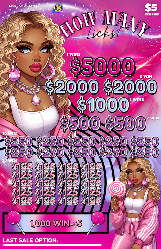 LARGE CHIPS THIS LISTING IS FOR ONE ONLY 
1 set with 5500 $5 chips per bag.  Total bag profit $6,500 with NO LAST SALE OPTION ($1,000 has been allotted for LS)